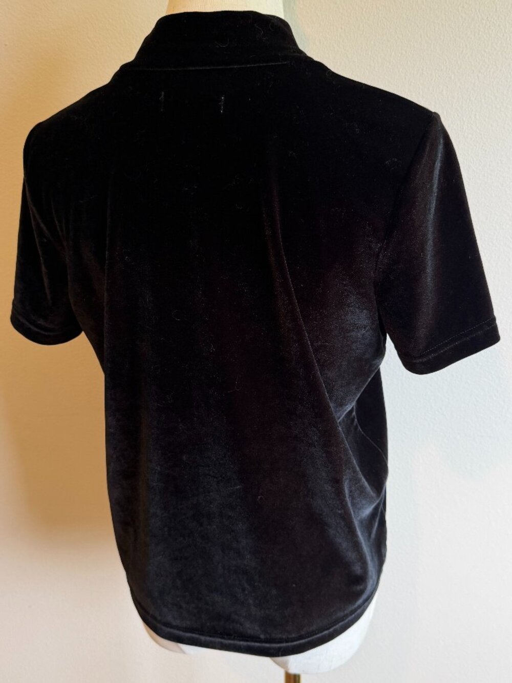 Madewell Black Velvet Mock Neck Short Sleeve Top S - Picture 4 of 7